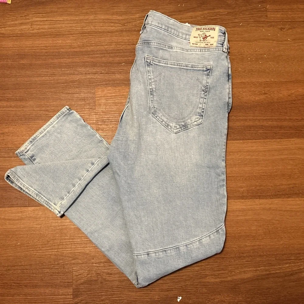 True Religion Rocco Moto Jeans Mens 36x32 Light Wash Relaxed Skinny Denim